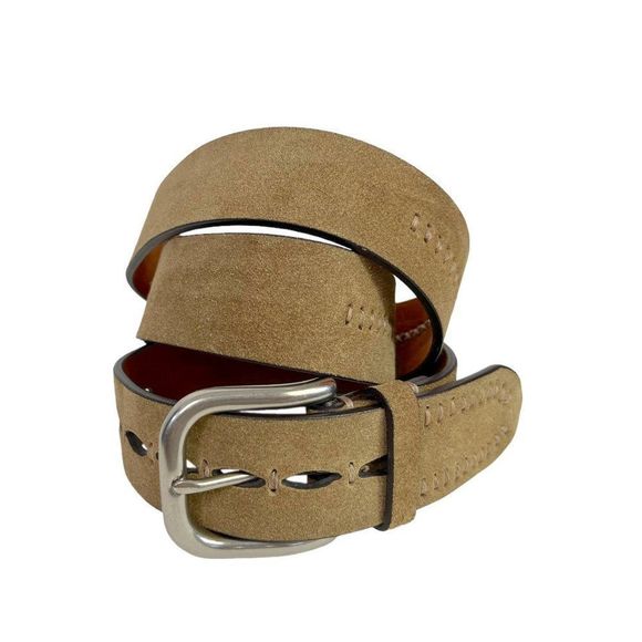 Cole Haan Men's Tan Suede Belt with Decorative Western Stitching, Size 40 - Picture 1 of 10
